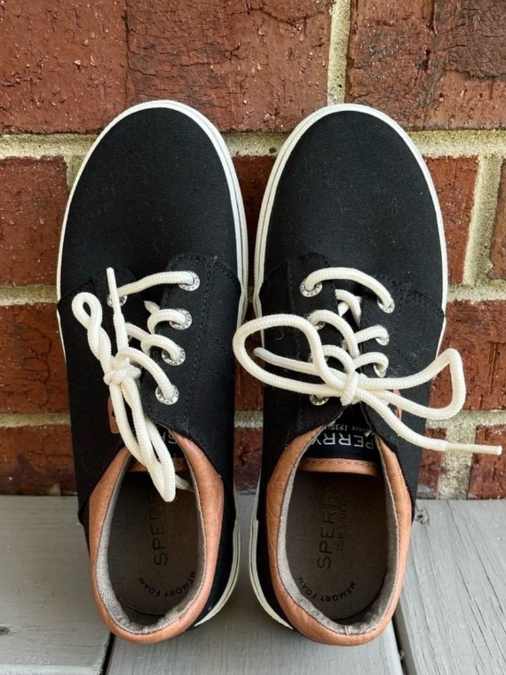 Sperry SP-Ollie Black Canvas Lace Casual Sneaker Shoes Kids 4.5M Like New NWOT